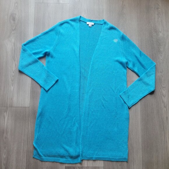 J.Jill Womens XS Petite Open Front Cardigan Sweater Blue Linen/Viscose Blend - Picture 3 of 5